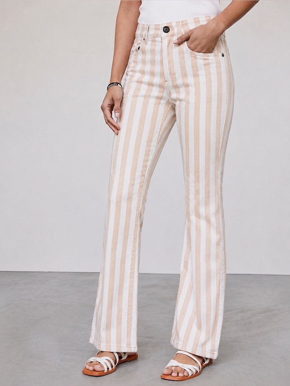 Farm Rio Brazil Cream Ivory Striped Skinny Jeans Size 25 High Rise Stretch